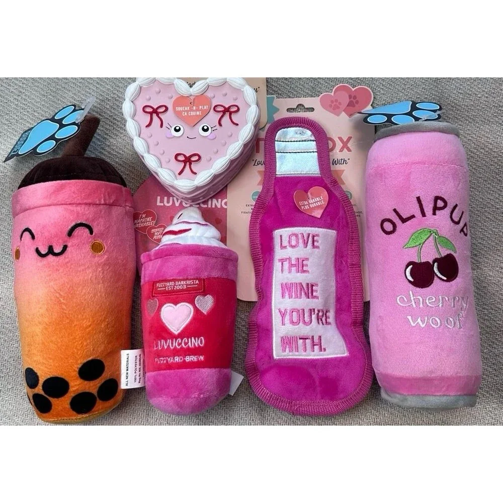 Dog Toy Bundle Lot Set of 5 All NWT Pink Girlie Cake Wine Boba